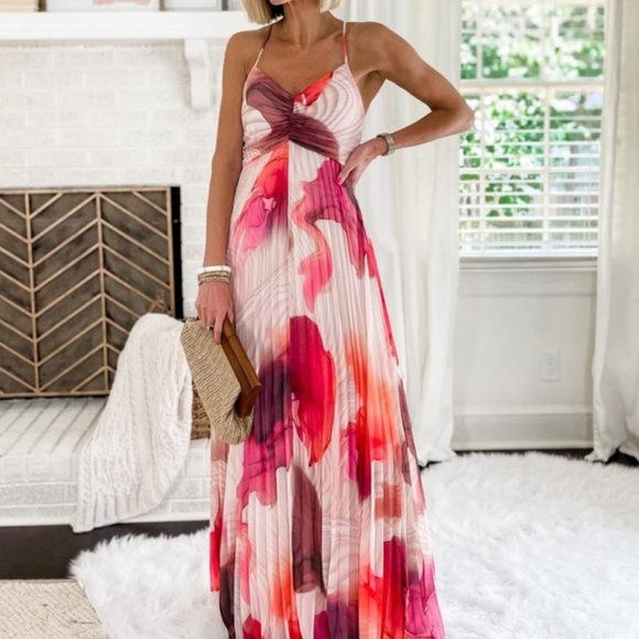 express Dresses & Skirts - nwt express watercolor pleated vacation maxi dress s small